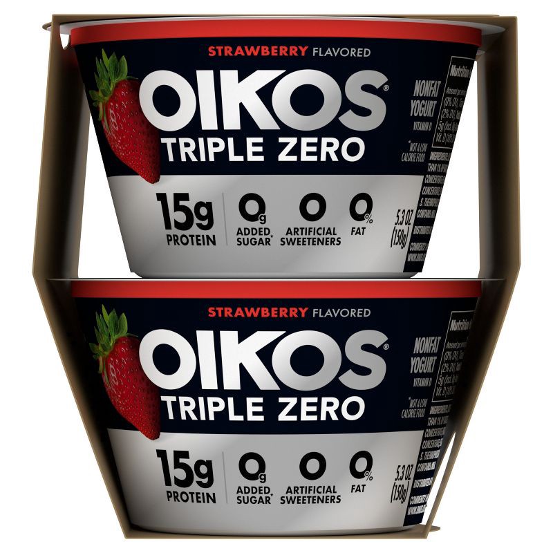 slide 16 of 20, Oikos Triple Zero Strawberry Greek Yogurt - 15g Protein 4ct/5.3oz Cups, 15 gram, 4 ct, 5.3 oz