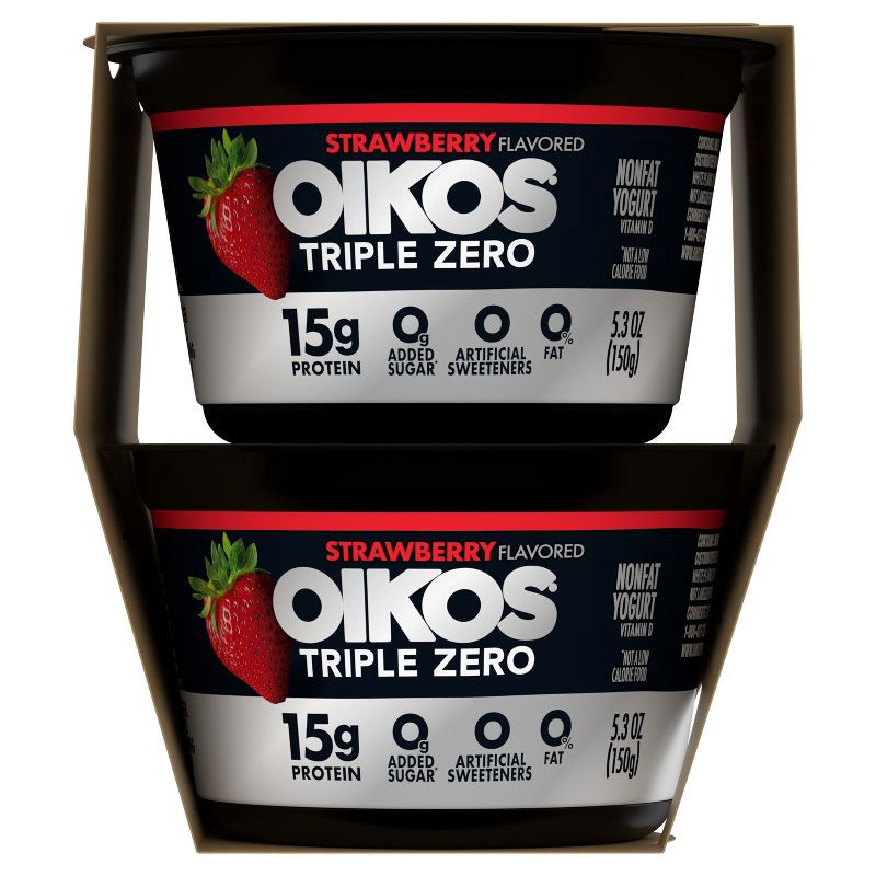 slide 5 of 11, Oikos Triple Zero Strawberry Greek Yogurt - 4ct/5.3oz Cups, 4 ct; 5.3 oz