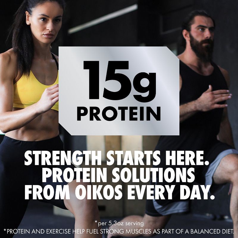 slide 5 of 13, Oikos Triple Zero Strawberry Greek Yogurt - 15g Protein 4ct/5.3oz Cups, 15 gram, 4 ct, 5.3 oz