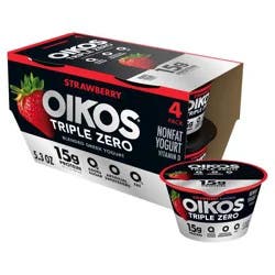Oikos Triple Zero Strawberry Greek Yogurt - 15g Protein 4ct/5.3oz Cups: Gluten-Free, No Added Sugar