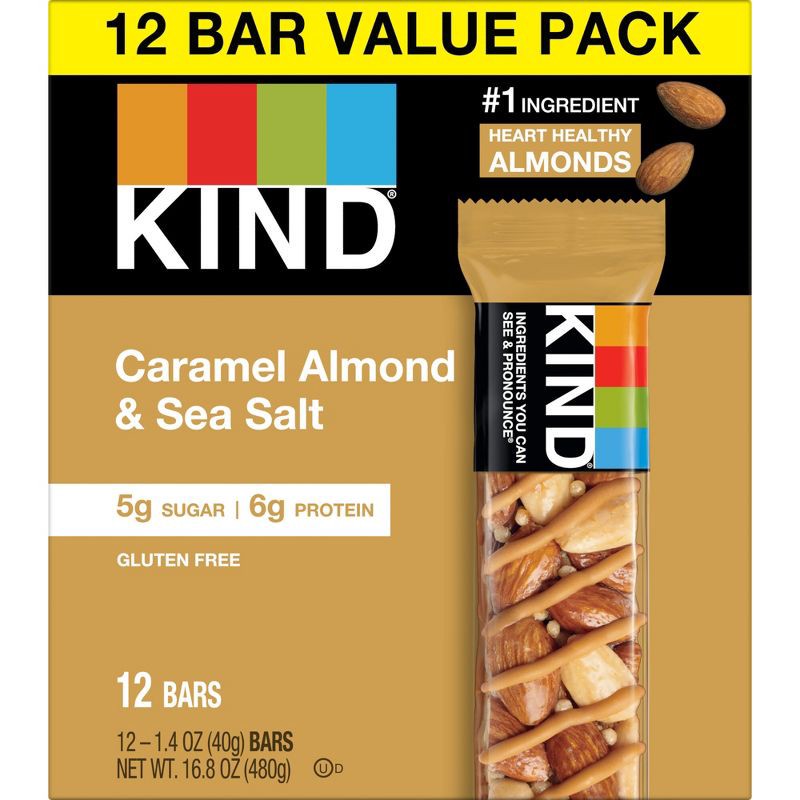 slide 2 of 7, KIND Nut Bars Caramel Almond & Sea Salt Gluten Free Snack Bars - 12ct, 12 ct