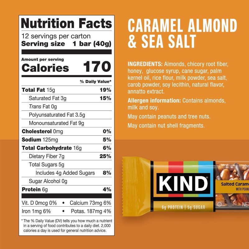 slide 3 of 7, KIND Nut Bars Caramel Almond & Sea Salt Gluten Free Plant-Based Protein Snack Bars - 16.8oz/12ct, 16.8 oz, 12 ct