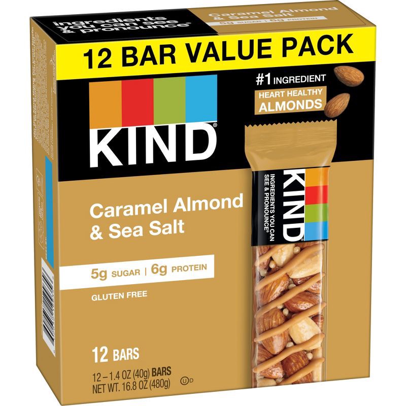 slide 3 of 7, KIND Nut Bars Caramel Almond & Sea Salt Gluten Free Snack Bars - 12ct, 12 ct