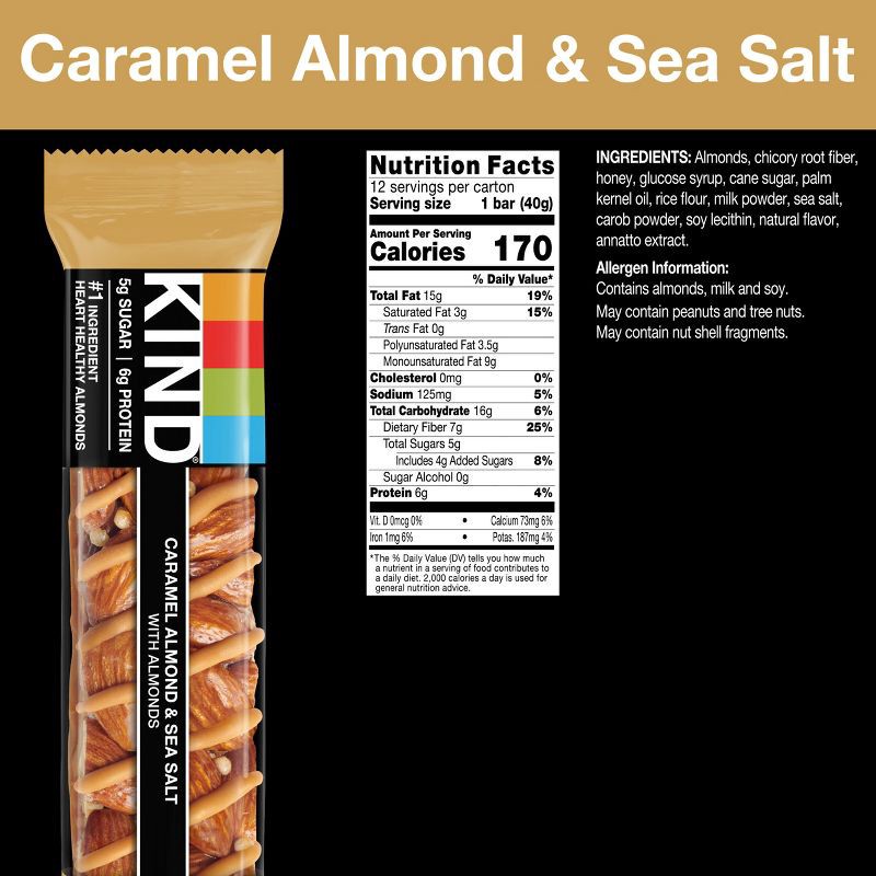 slide 4 of 7, KIND Nut Bars Caramel Almond & Sea Salt Gluten Free Snack Bars - 12ct, 12 ct