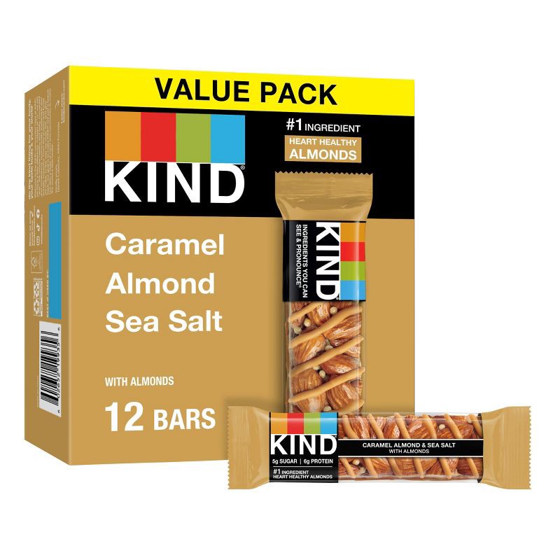 slide 1 of 7, KIND Nut Bars Caramel Almond & Sea Salt Gluten Free Snack Bars - 12ct, 12 ct