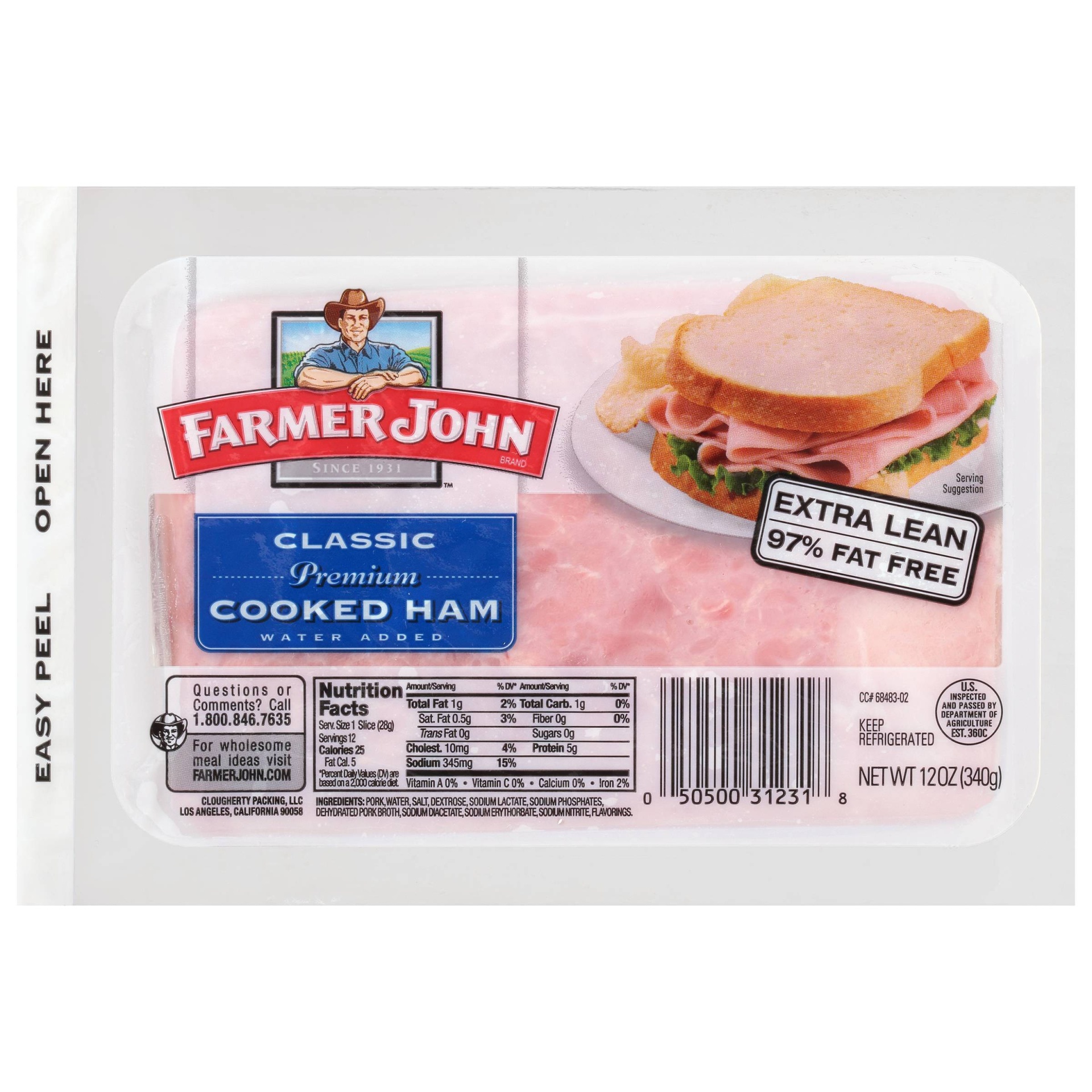 slide 1 of 3, Farmer John Sliced Ham, 12 oz