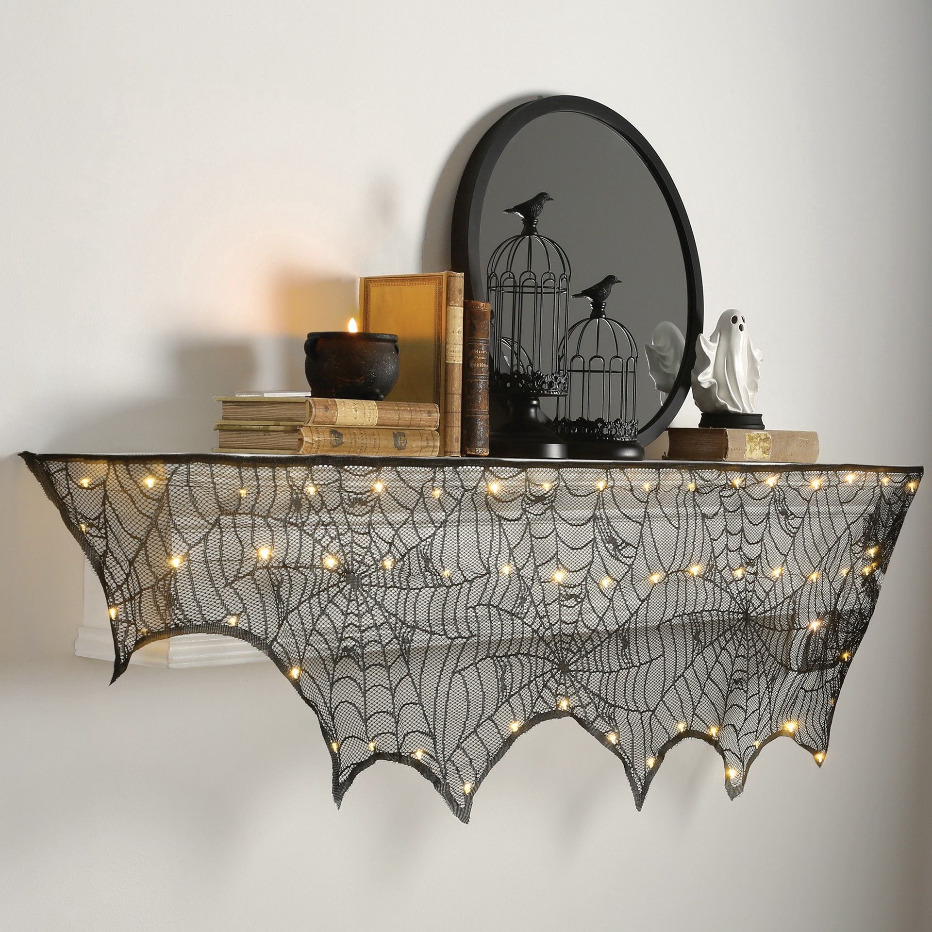 slide 3 of 5, 96" Black Spider Led Lighted Mantel Scarf By Ashland, 96 in