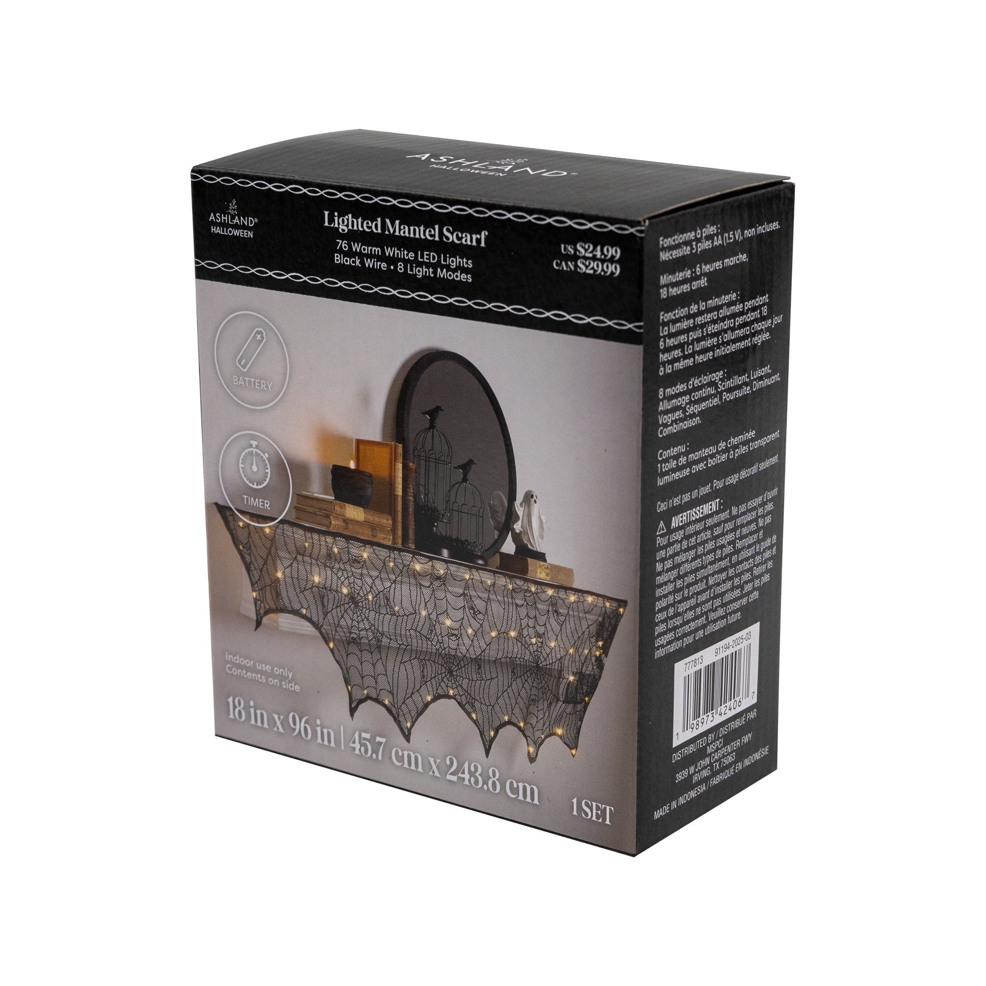 slide 2 of 5, 96" Black Spider Led Lighted Mantel Scarf By Ashland, 96 in