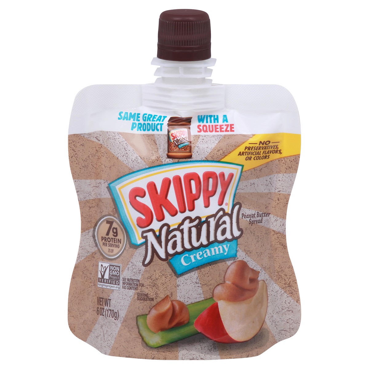 slide 1 of 9, Skippy Natural Creamy Squeeze Pouch - 6oz, 6 oz