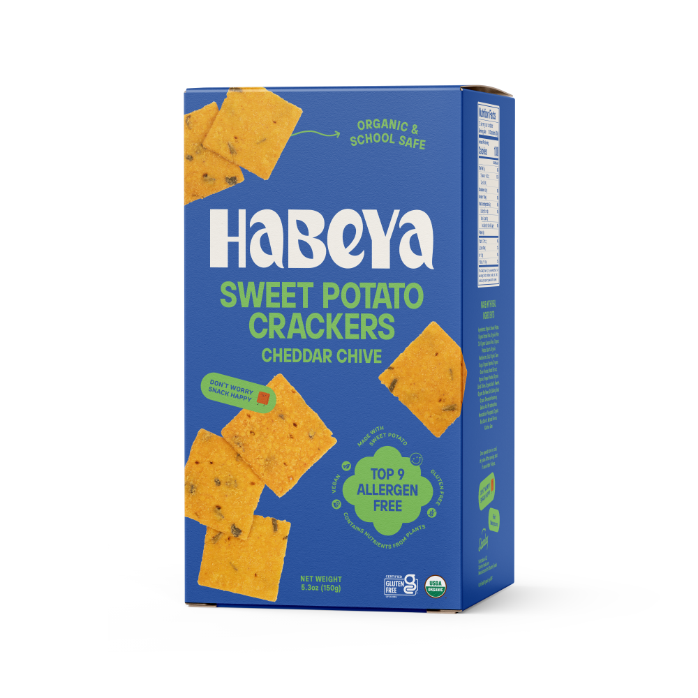 slide 2 of 2, Habeya Cheddar Chive Sweet Potato Crackers, 5.3 oz