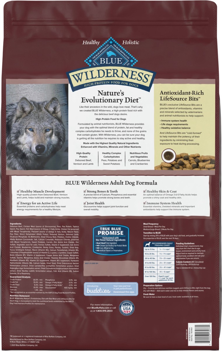 slide 10 of 13, Blue Buffalo Wilderness High Protein, Natural Adult Dry Dog Food, Red Meat 20-lb, 20 lb