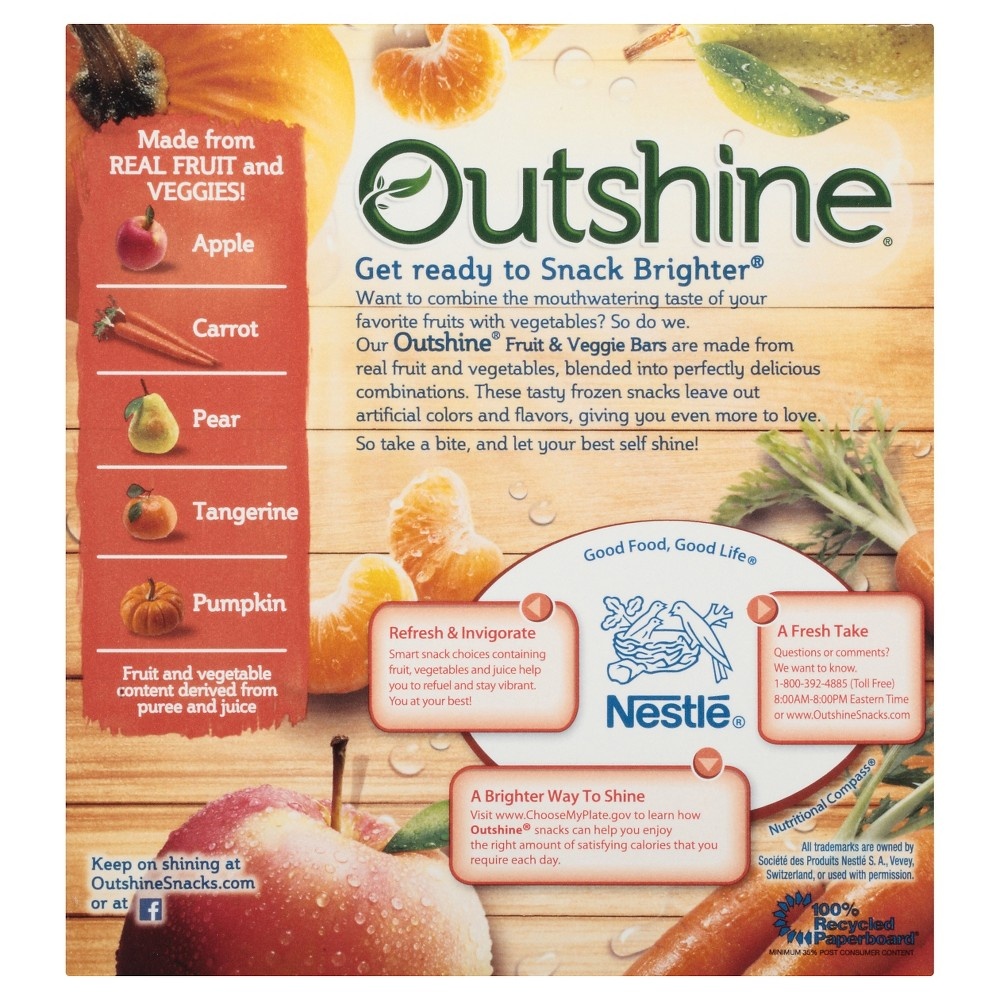 Outshine Tangerine Medley Fruit & Veggie Bars 6 ct Shipt