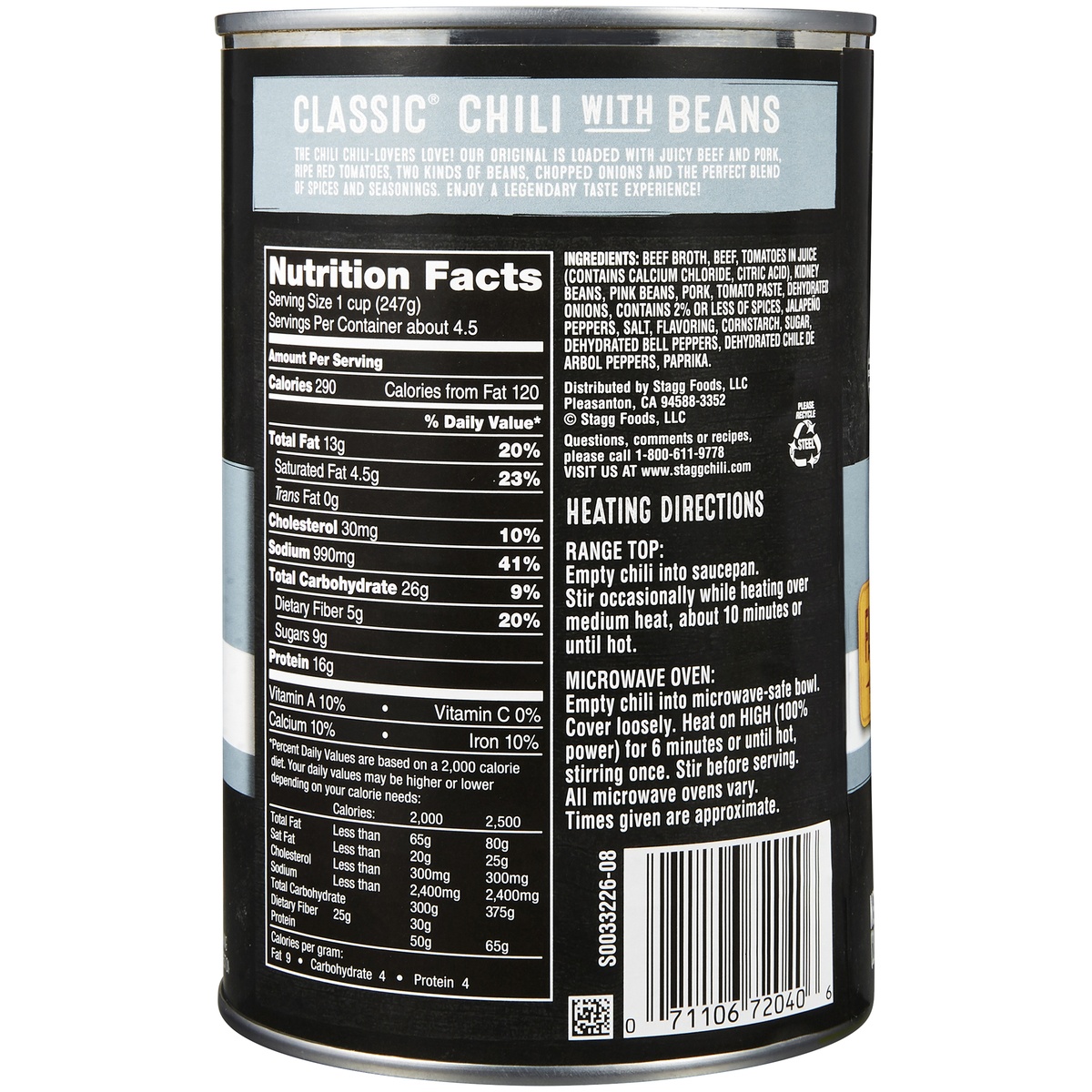 slide 3 of 7, Stagg Chili Classic Chili with Beans 38 oz. Pull-Top Can, 38 oz