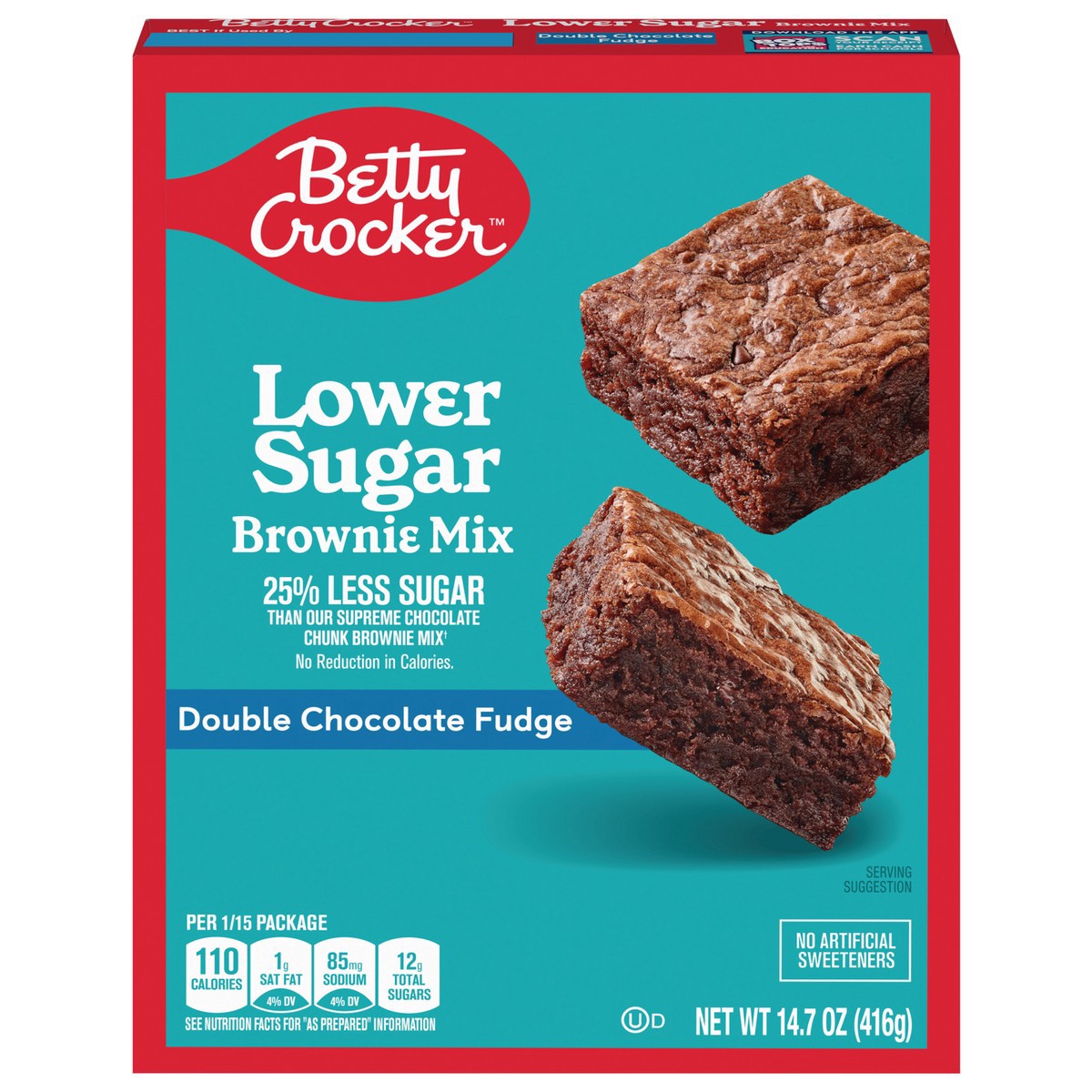 slide 12 of 14, Betty Crocker Lower Sugar Brownie Mix, Double Chocolate Fudge, No Artificial Sweeteners, 14.7 oz, 14.7 oz