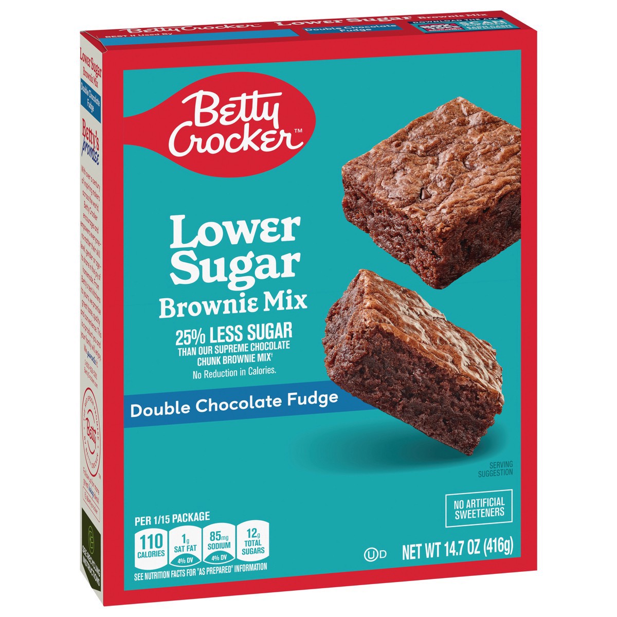 slide 2 of 14, Betty Crocker Lower Sugar Brownie Mix, Double Chocolate Fudge, No Artificial Sweeteners, 14.7 oz, 14.7 oz