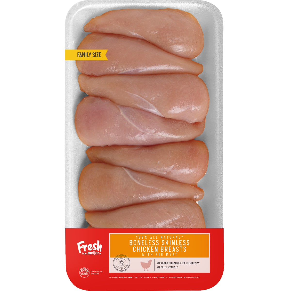 slide 1 of 9, FRESH FROM MEIJER Meijer 100% All Natural Boneless Skinless Chicken Breasts, Family Pack, per lb