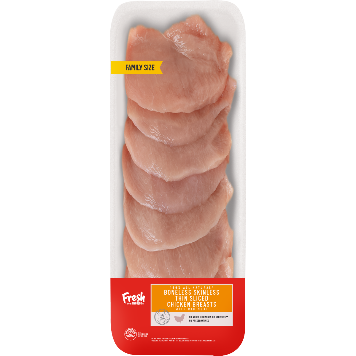 slide 1 of 9, FRESH FROM MEIJER Meijer Boneless Skinless Thin Sliced Chicken Breasts with Rib Meat 100% All Natural, Family Pack, per lb