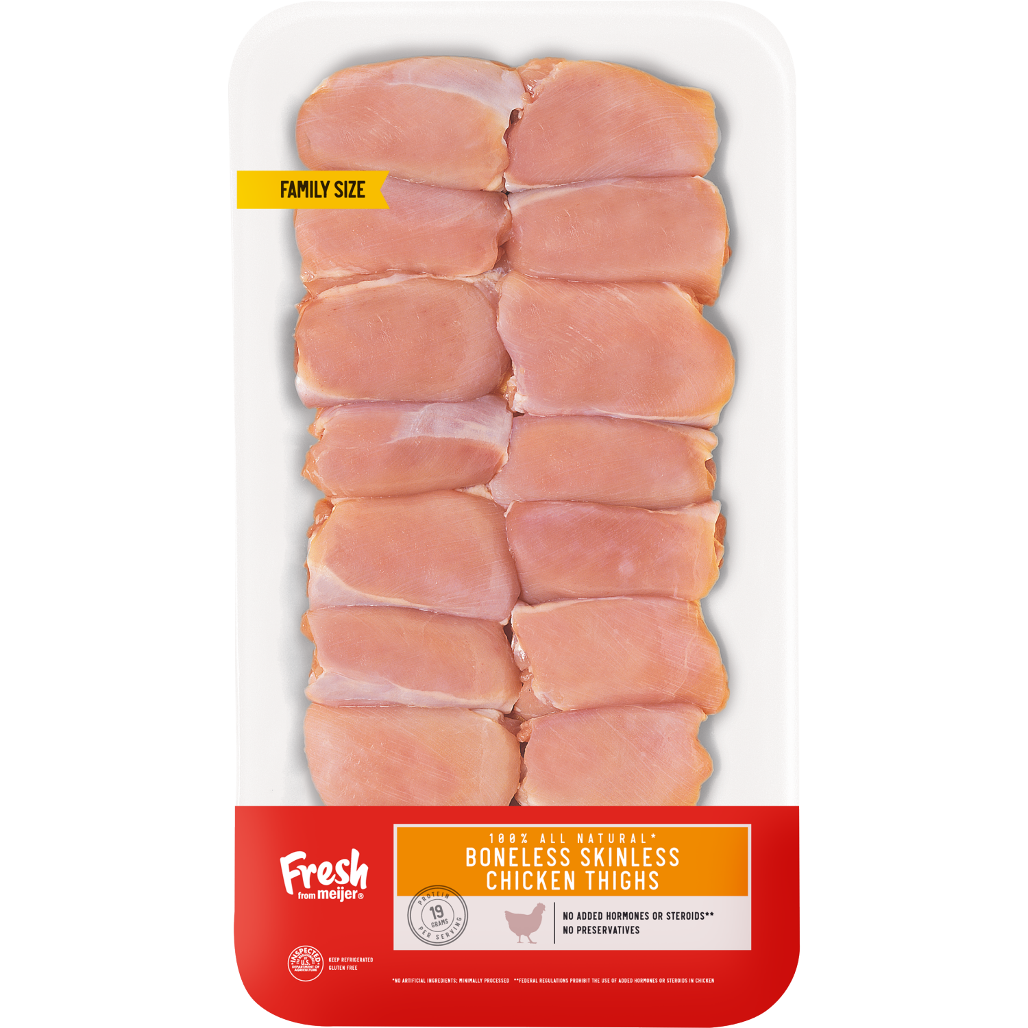 slide 1 of 3, FRESH FROM MEIJER Meijer 100% All Natural Boneless Skinless Chicken Thighs, Family Pack, per lb
