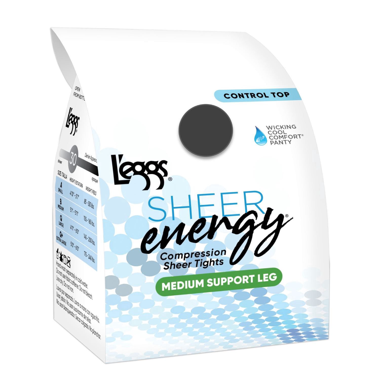 slide 1 of 3, L'Eggs Sheer Energy Medium Support Control Top Sheer Toe - Off Black, 1 ct