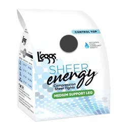 L'Eggs Sheer Energy Medium Support Control Top Sheer Toe - Off Black