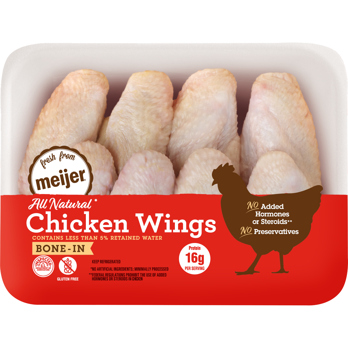 slide 1 of 9, FRESH FROM MEIJER Meijer Bone-In Chicken Wings 100% All Natural, per lb