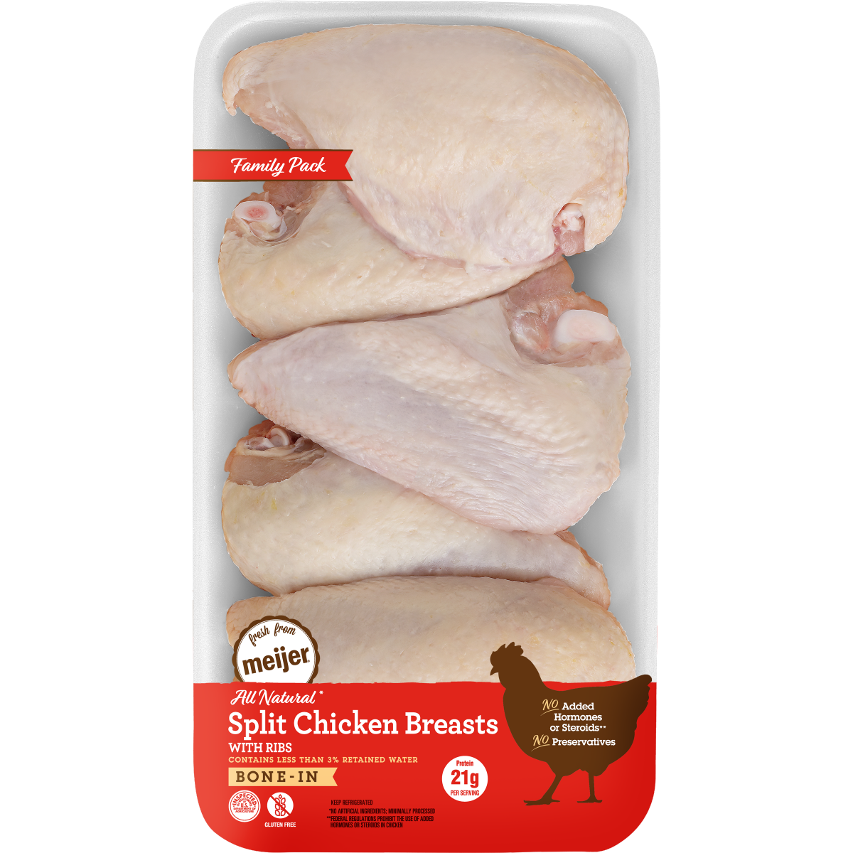 slide 1 of 9, Meijer 100% All Natural Bone-In Split Chicken Breasts, Family Pack, per lb