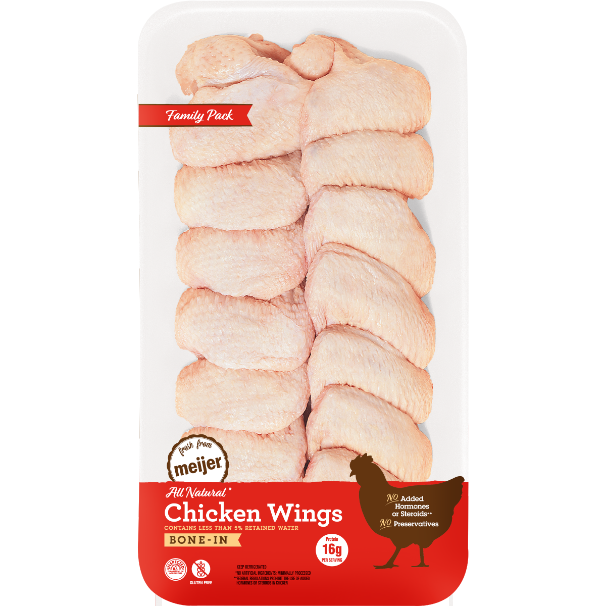 slide 1 of 1, Meijer 100% All Natural Bone-In Chicken Wings, Family Pack, per lb