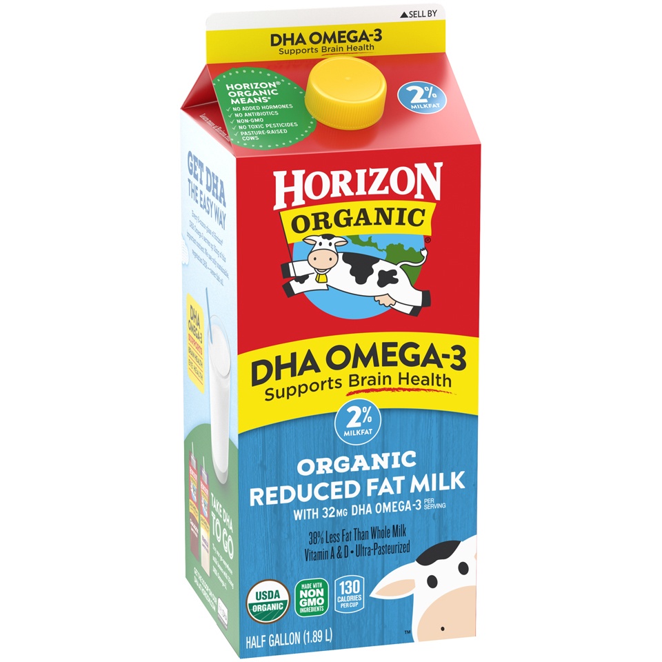 slide 4 of 8, Horizon Organic 2% Reduced Fat DHA Omega-3 Milk, Half Gallon, 64 fl oz