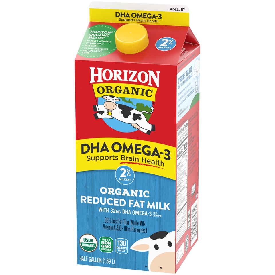 slide 5 of 8, Horizon Organic 2% Reduced Fat DHA Omega-3 Milk, Half Gallon, 64 fl oz