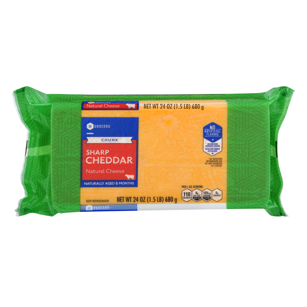 slide 1 of 1, SE Grocers Chunk Sharp Cheddar Natural Cheese, 24 oz