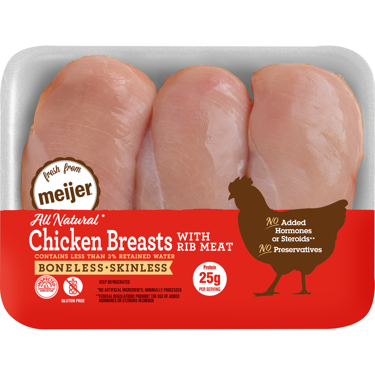 slide 1 of 9, FRESH FROM MEIJER Meijer 100% All Natural Boneless Skinless Chicken Breasts with Rib Meat, per lb