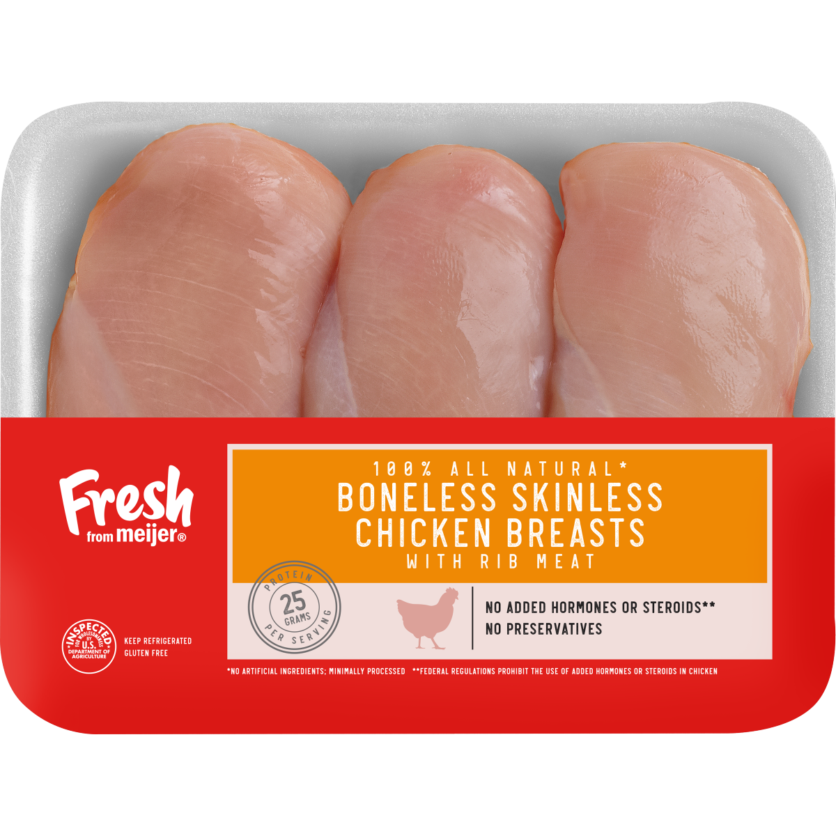 slide 1 of 9, FRESH FROM MEIJER Meijer 100% All Natural Boneless Skinless Chicken Breasts with Rib Meat, per lb