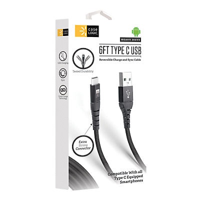 slide 1 of 1, Case Logic Type C Durable Cable Black, 6 ft