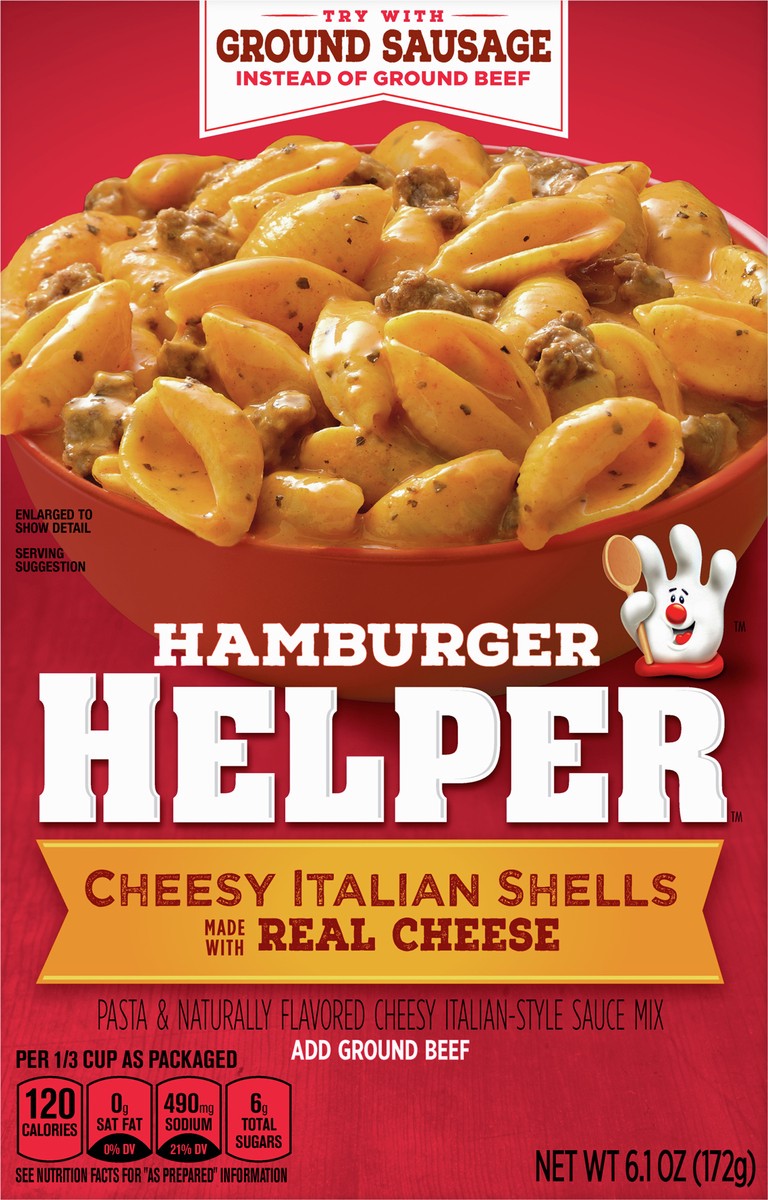 slide 6 of 9, Hambuger Helper Cheesy Italian Shells, 6.1 oz
