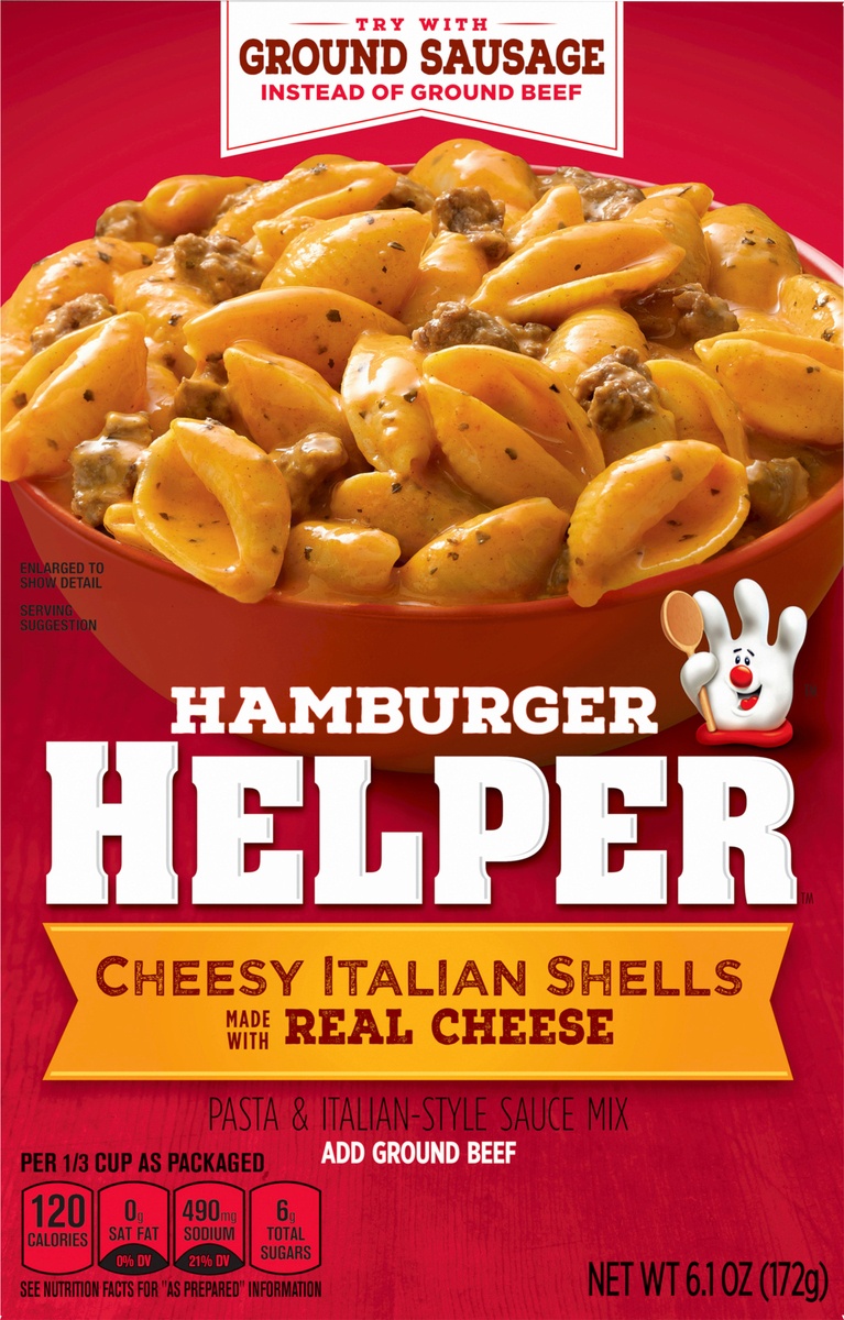slide 9 of 11, Hamburger Helper, Cheesy Italian Shells,box, 6.1 oz