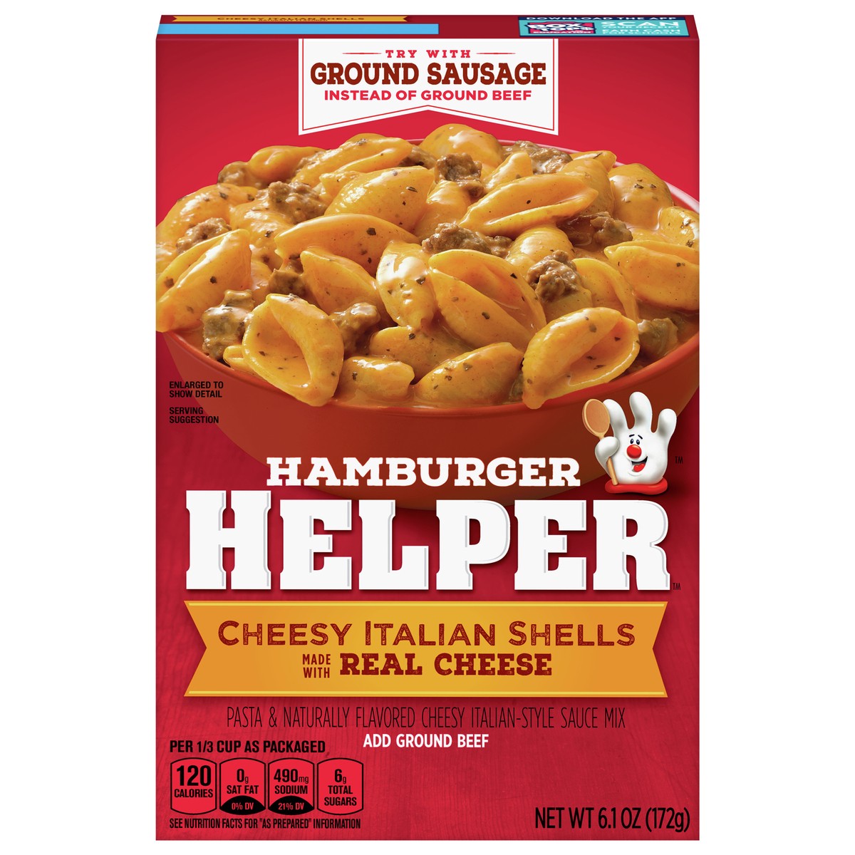 slide 1 of 9, Hamburger Helper, Cheesy Italian Shells, 6.1 oz box, 6.1 oz