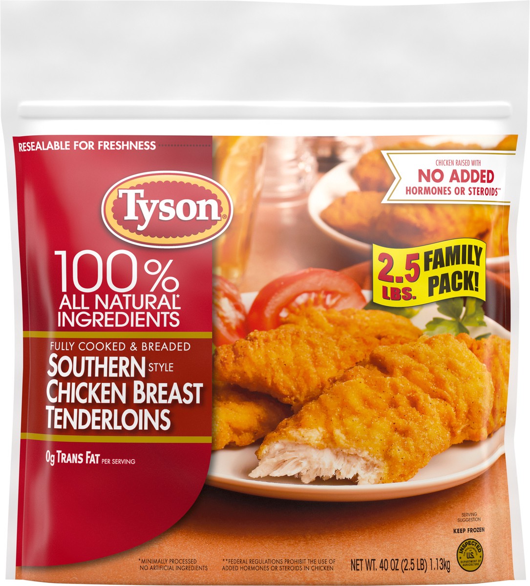 slide 6 of 6, Tyson Fully Cooked Southern Style Chicken Tenders, 40 oz. (Frozen), 1.13 kg