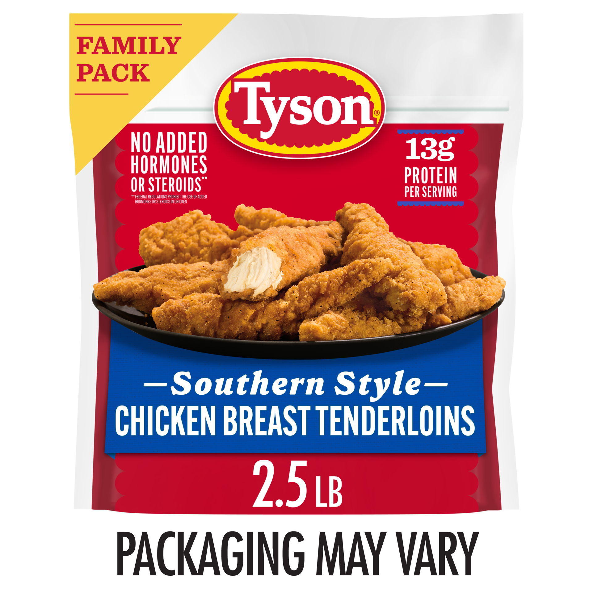 slide 1 of 6, Tyson Frozen Southern Style Chicken Breast Tenderloins Family Pack, 2.5 lb Bag, 1.13 kg