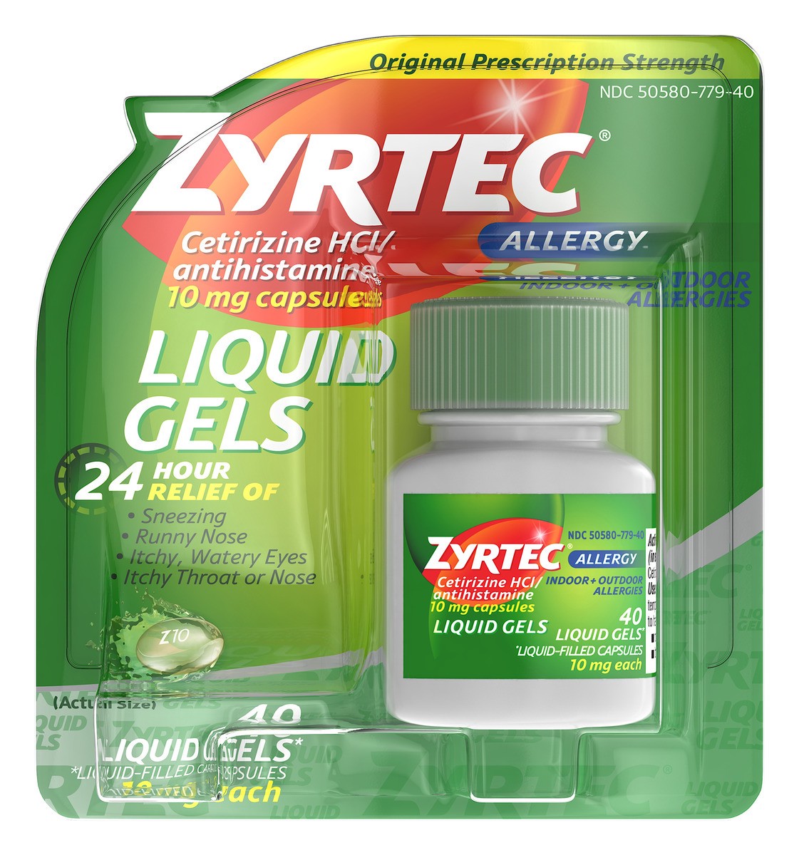 slide 1 of 7, Zyrtec 24 Hour Allergy Relief Liquid Gels, Antihistamine Capsules with Cetirizine Hydrochloride Allergy Medicine for All-Day Relief from Runny Nose, Sneezing, Itchy Eyes & More, 40 ct, 40 ct