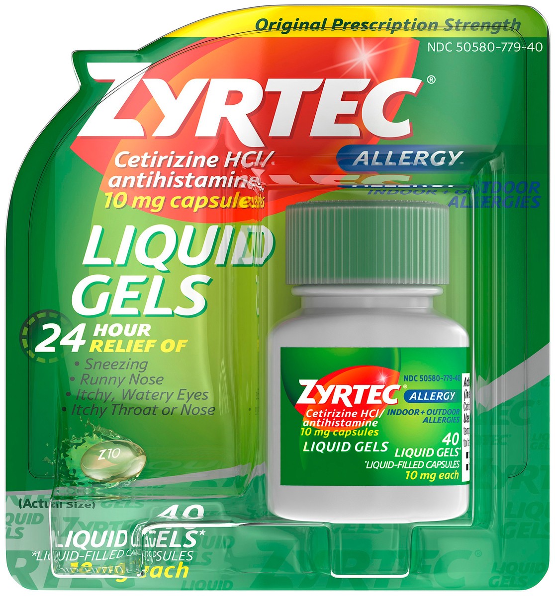 slide 5 of 7, Zyrtec 24 Hour Allergy Relief Liquid Gels, Antihistamine Capsules with Cetirizine Hydrochloride Allergy Medicine for All-Day Relief from Runny Nose, Sneezing, Itchy Eyes & More, 40 ct, 40 ct