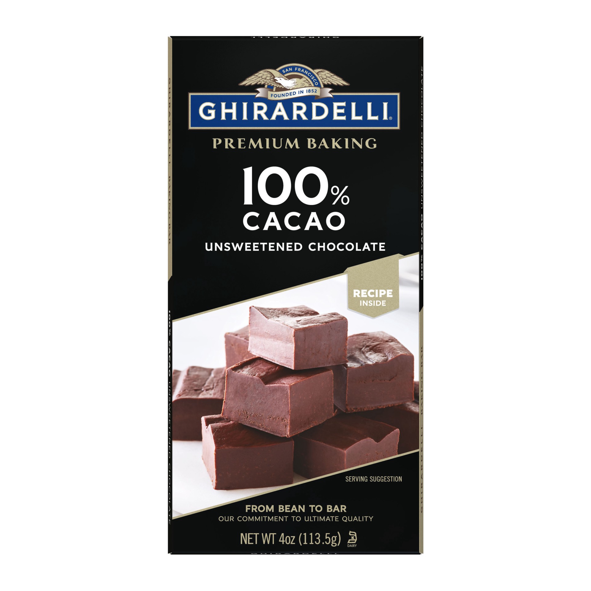slide 1 of 13, GHIRARDELLI Premium 100% Cacao Unsweetened Chocolate Baking Bar, 4 oz Bar, 4 oz