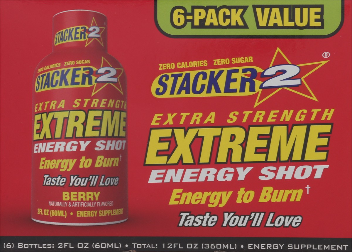 slide 6 of 9, Stacker 2 Extreme Energy Shots Extra Strength Berry flavor - 6 ct, 6 ct