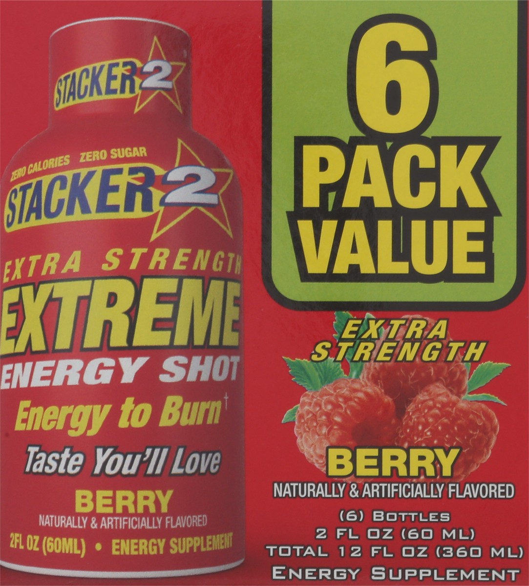 slide 8 of 9, Stacker 2 Extreme Energy Shots Extra Strength Berry flavor - 6 ct, 6 ct