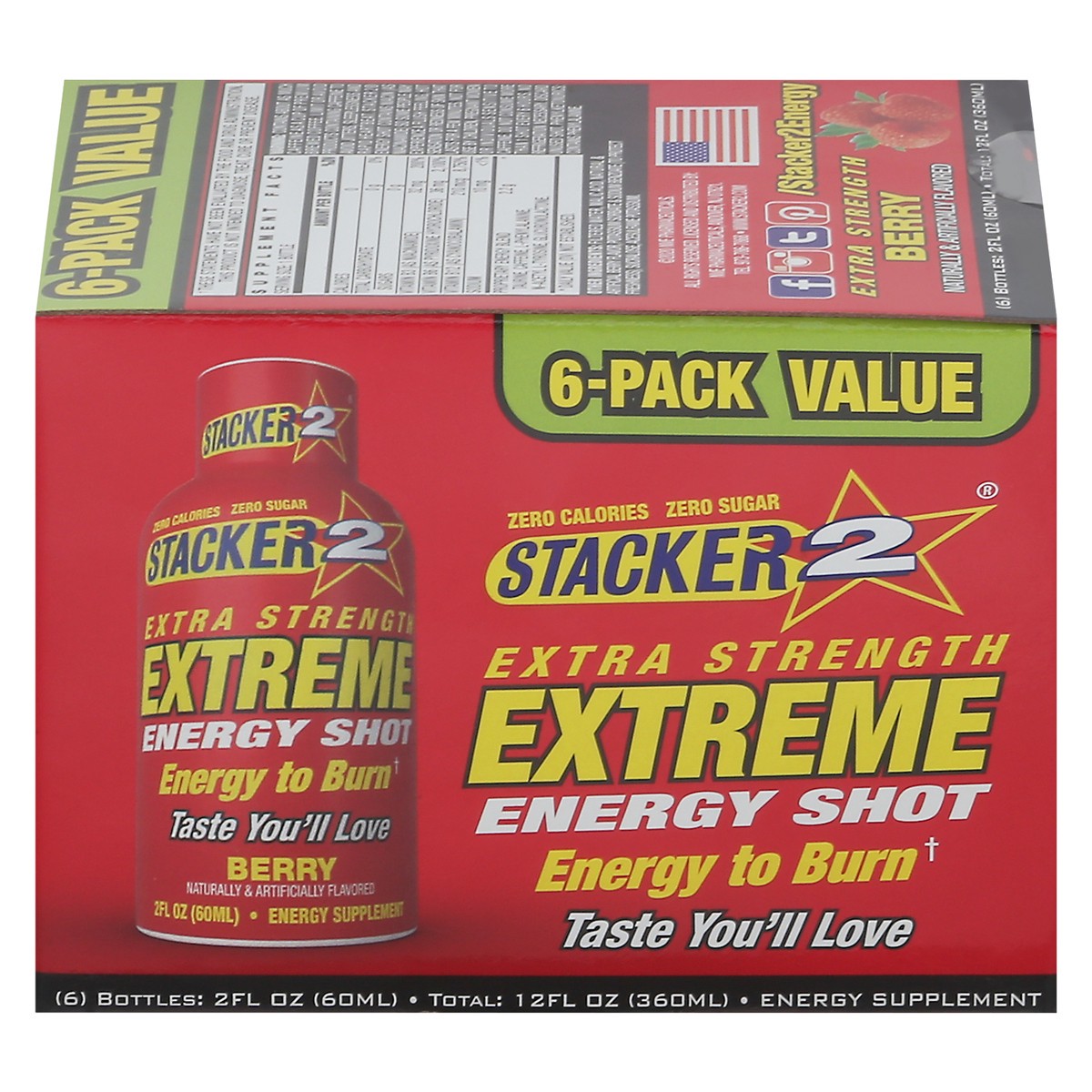 slide 1 of 9, Stacker 2 Extreme Energy Shots Extra Strength Berry flavor - 6 ct, 6 ct