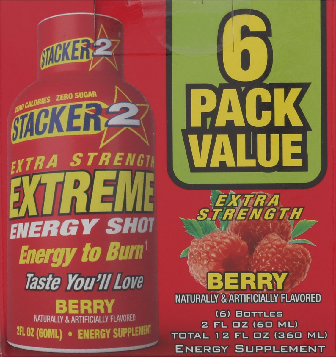 slide 5 of 9, Stacker 2 Extreme Energy Shots Extra Strength Berry flavor - 6 ct, 6 ct