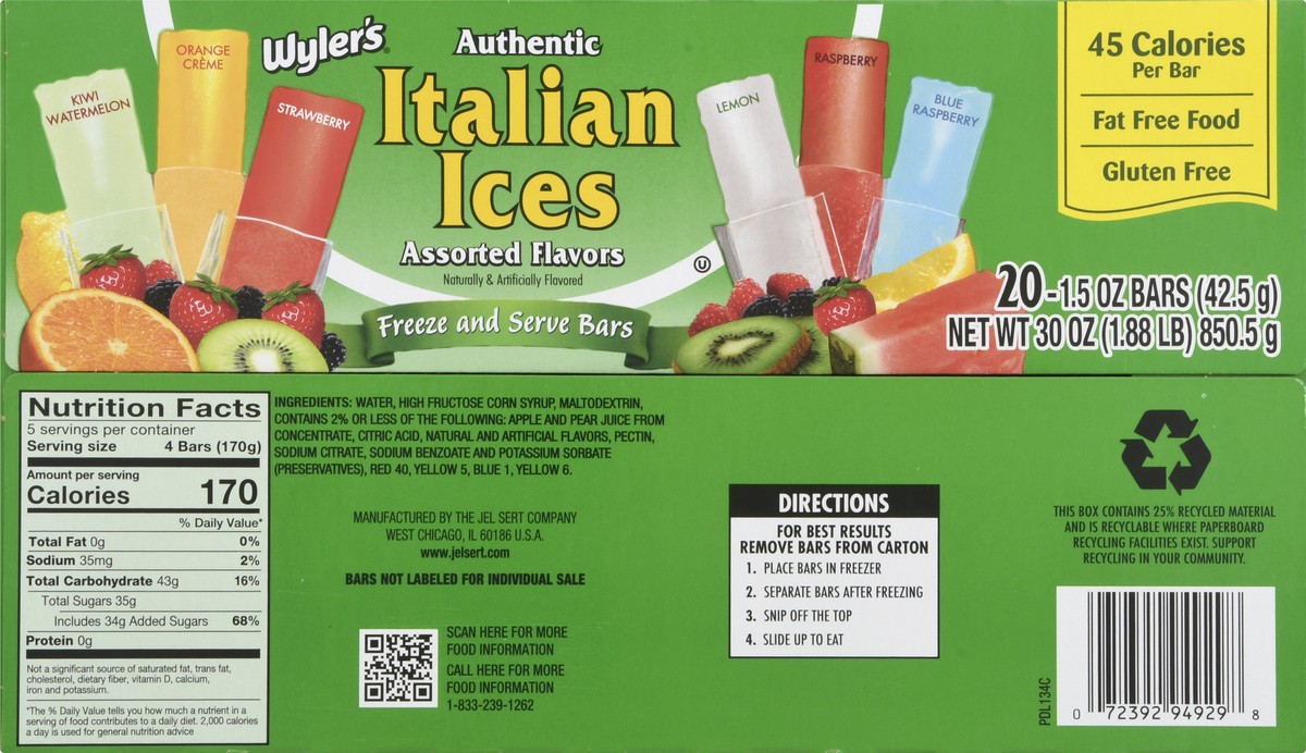 slide 7 of 9, Wyler's Italian Ices Assorted Flavors Bars Each - 20 ct, 20 ct