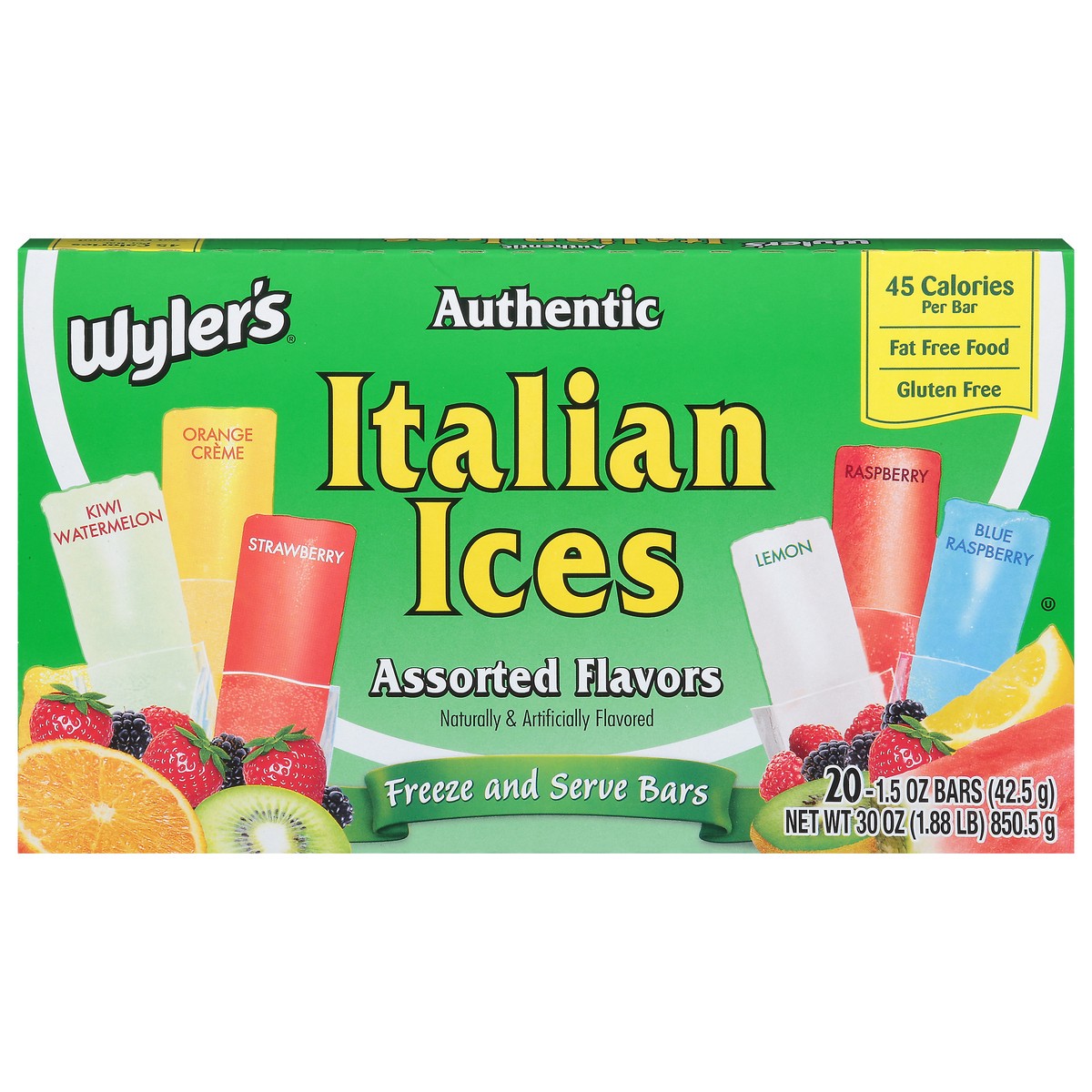 slide 1 of 9, Wyler's Italian Ices Assorted Flavors Bars Each - 20 ct, 20 ct