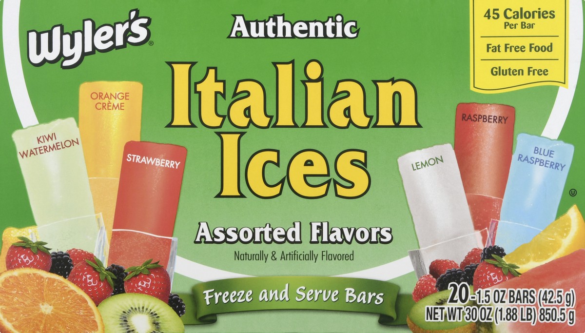 slide 3 of 9, Wyler's Italian Ices Assorted Flavors Bars Each - 20 ct, 20 ct