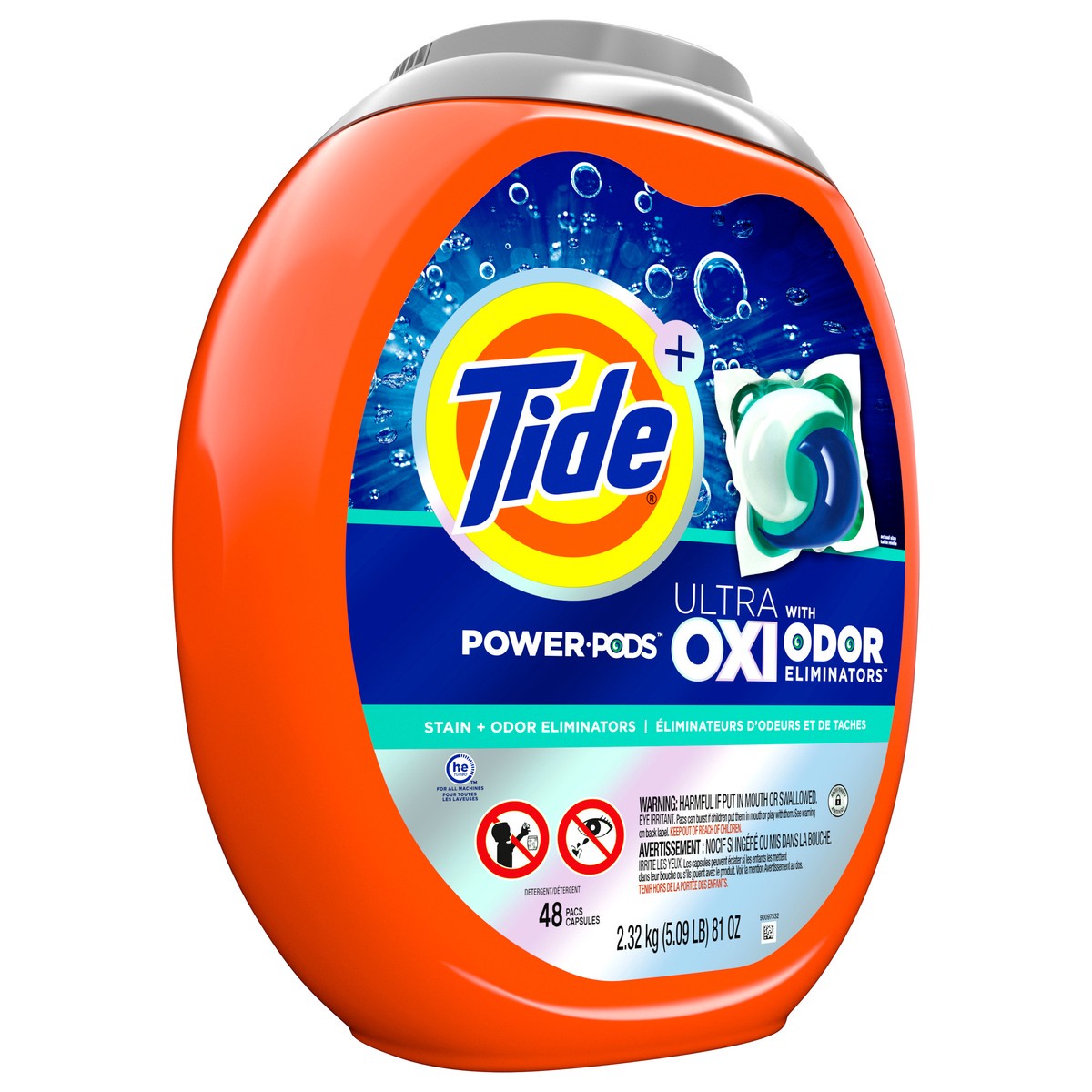 slide 4 of 4, Tide Ultra OXI Power PODS with Odor Eliminators Laundry Detergent Pacs, 48 Count, For Visible and Invisible Dirt, 48 ct