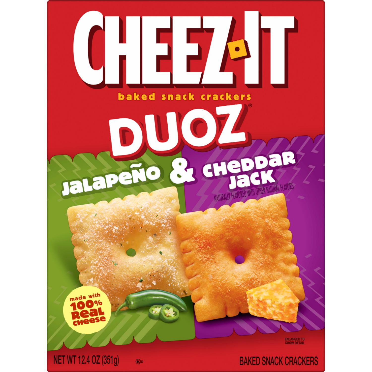 slide 5 of 8, Cheez-It DUOZ Jalapeño and Cheddar Jack Baked Snack Crackers, 12.4 oz